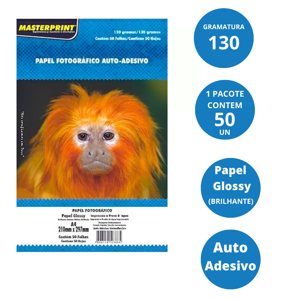 Papel Fotográfico COM ADESIVO 50Fls Glossy 130g A4 - MASTERPRINT · foto 2