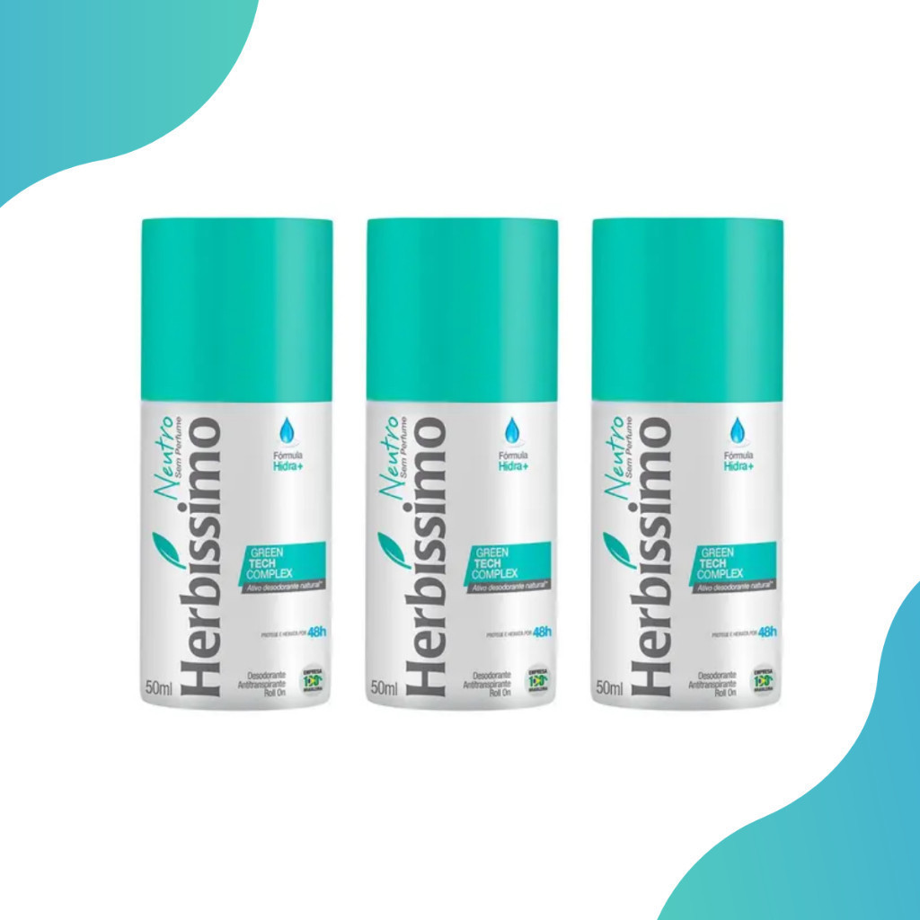 Kit 3 Desodorante Roll on Herbíssimo Neutro 55g Protege 48HR