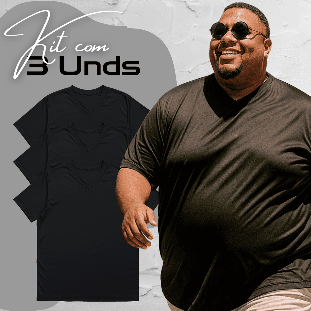 Kit 3 Camisetas Dry-Fit Secagem Rápida Masculino Plus Size Extra Grande Gola V Esportiva Atacado