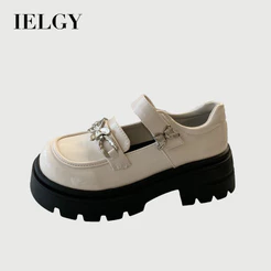 IELGY 2026 Plataforma Preta Robusta Retrô Estilo Britânico Bico Redondo Sapatos Mary Jane Para Mulheres