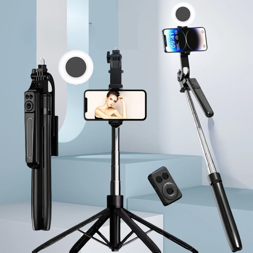 Monopé Remoto Obturador Luz De Preenchimento Titular Mini Tripé Sem Fio Bluetooth Selfie Vara Para iPhone Samsung Xiaomi
