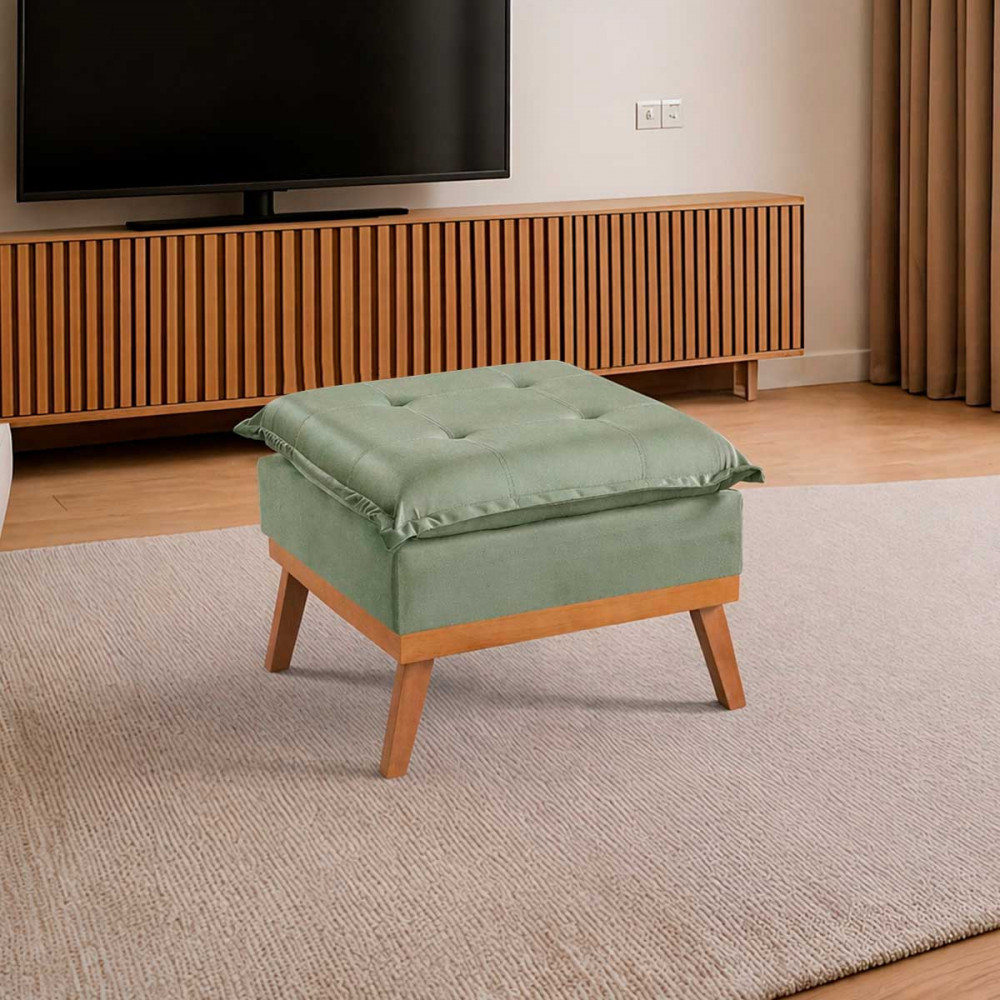 Puff Quadrado Acquablock Pillow Estofado Sala Pé Madeira