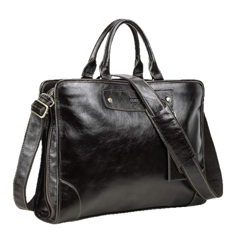 Black Angel Full Grain Face Primeira Camada de Couro Multi-Compartimento Maleta Masculina Pode Segurar 47cm Bolsa para L