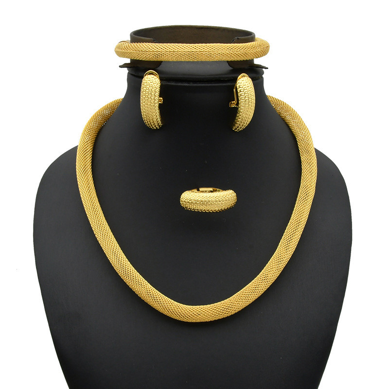 Conjunto De Joias De Noiva Banhadas A Ouro 24K , Anel De Pulseira De Colar De Tiara De Casamento Do Oriente Médio Dubai