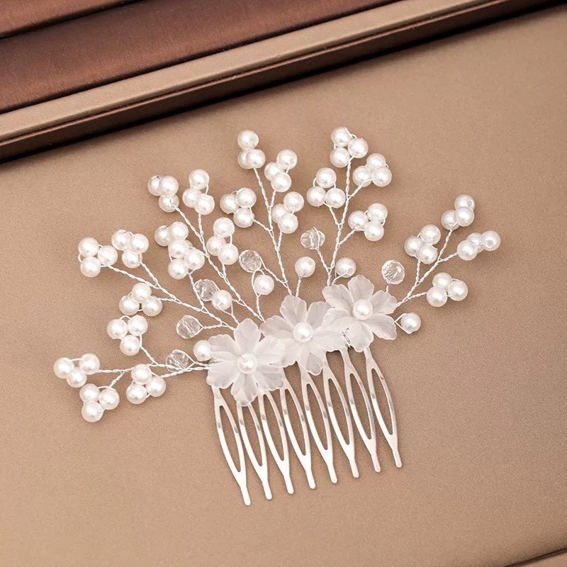 Pente de Cabelo de Casamento Para Noiva Com Pérolas Sintéticas e Strass - Acessório de Cristal Para Dama de Honra - WL