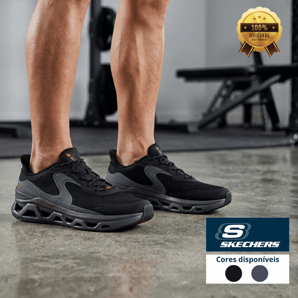 Tênis Skechers Masculino Esportivo Calce Fácil Corrida Lavável Slip On Detalhe Cadarço Original