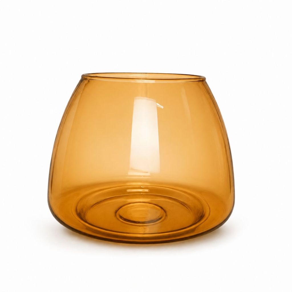 Vaso Redondo Largo de Vidro Âmbar Translúcido Vaso Decoração Casa