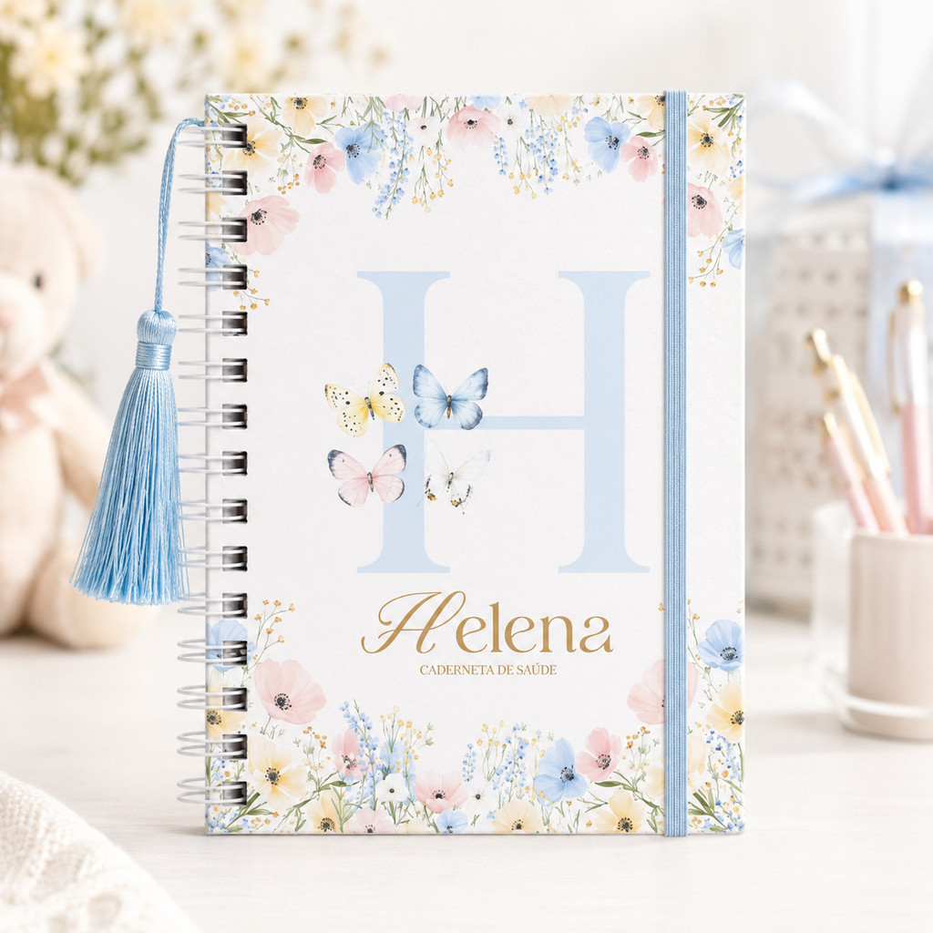 Caderneta de Saúde Bebê Personalizada Borboleta Floral Azul