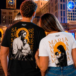 Kit 2 Camisetas Casal Maria e José Católico e Católica Unissex Algodão Confortável Cristã Tshirt