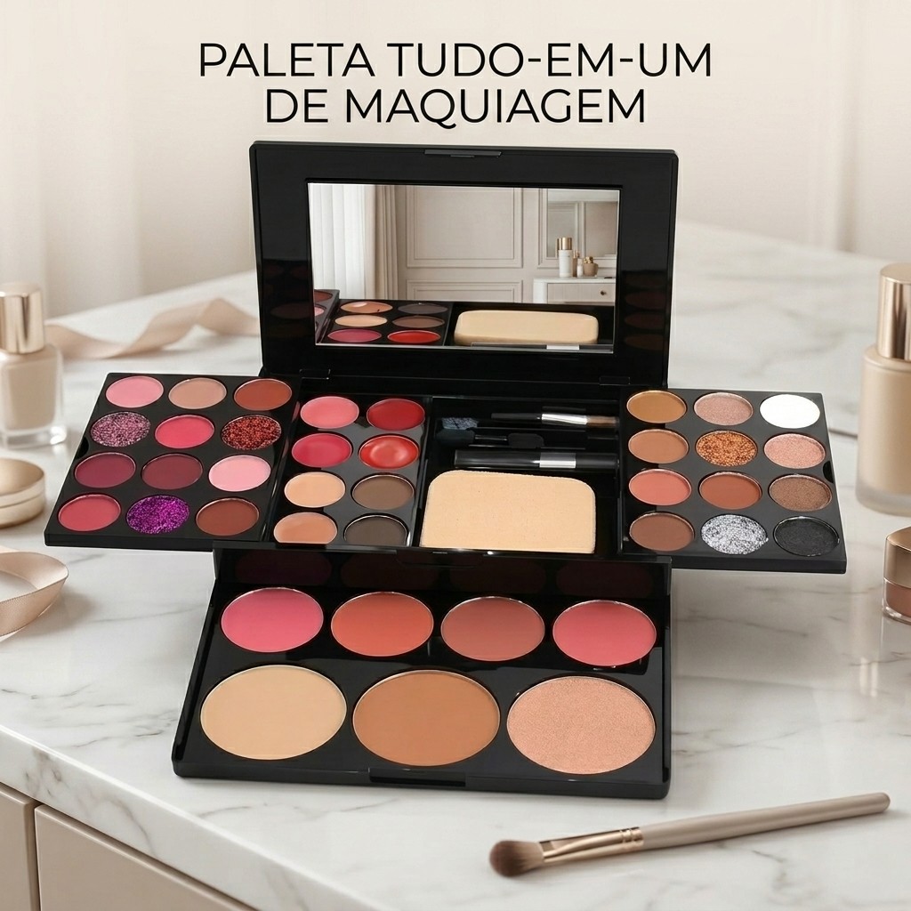 Paleta de Maquiagem Multifuncional com Sombras Blush Pó Facial e Iluminador