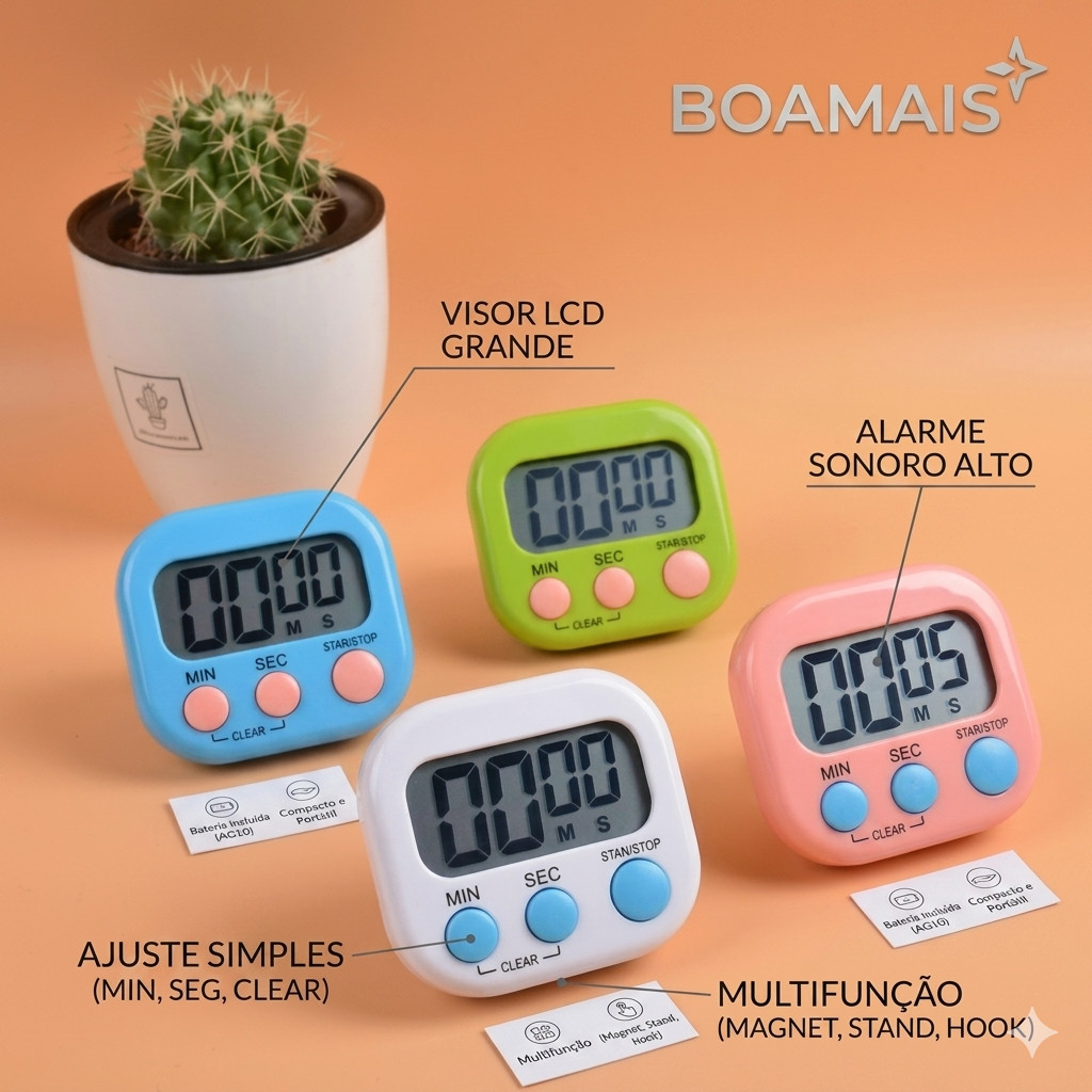 Timer Digital de Cozinha com Imã – Temporizador e Cronômetro com Números Grandes para Geladeira