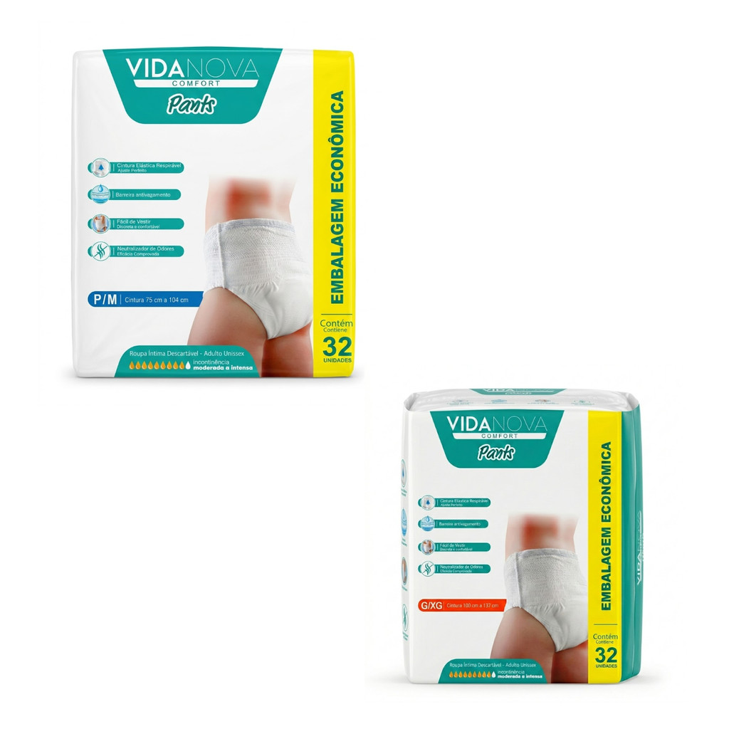 Fralda Adulto Vida Nova Comfort Pants Hiper | Tamanhos P/M e G/XG | 32 Uniddades | Unissex