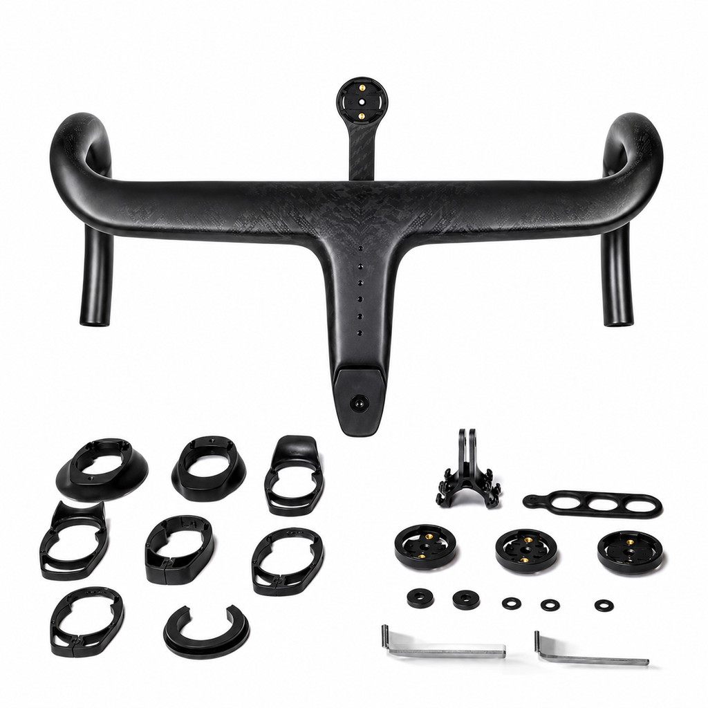Guidão Bike Speed Toseek Carbono Integrado 400x80x90x100mm Tkr02 Suporte GPs e Espaçadores Super Leve Cabeamento Interno