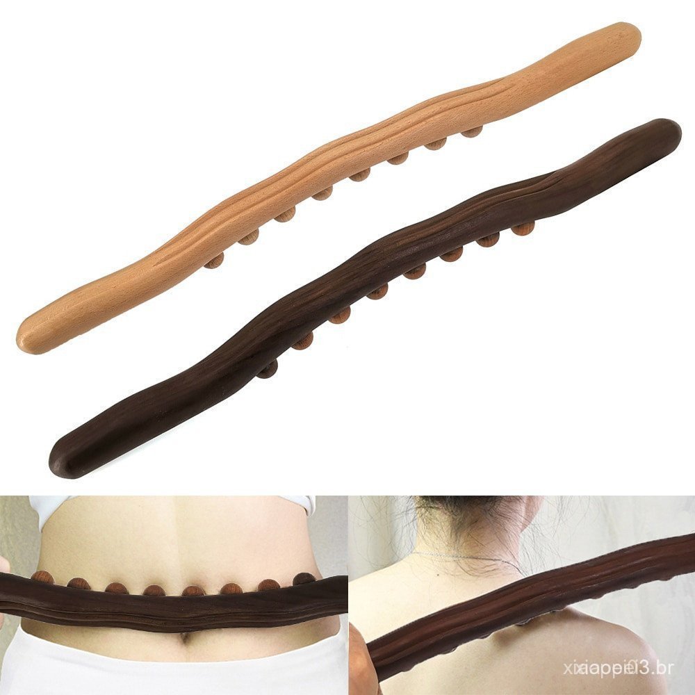 Massageador Corporal de Madeira Carbonizada Natural Bastão de Massagem para Tratamento das Costas Tratamento SPA Raspage