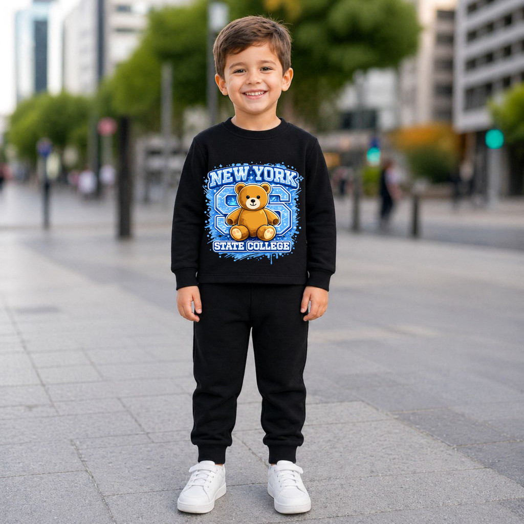 Moletom Infantil PREMIUM Conjunto Menino Estampa Ursinho New York Quentinho Peluciado