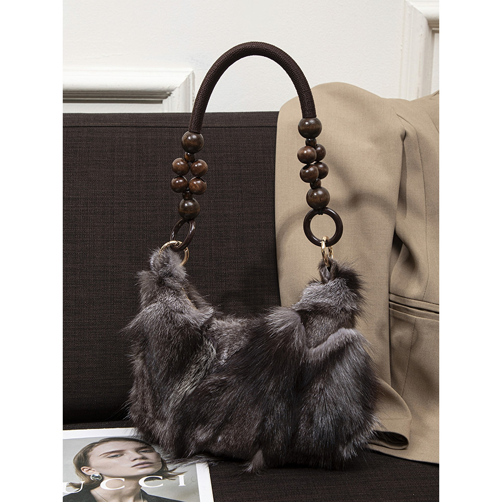 Bolsa pequena de pele de raposa, bolsa de pele de alta qualidade, bolsa de viagem leve e luxuosa de pele Real feminina Z