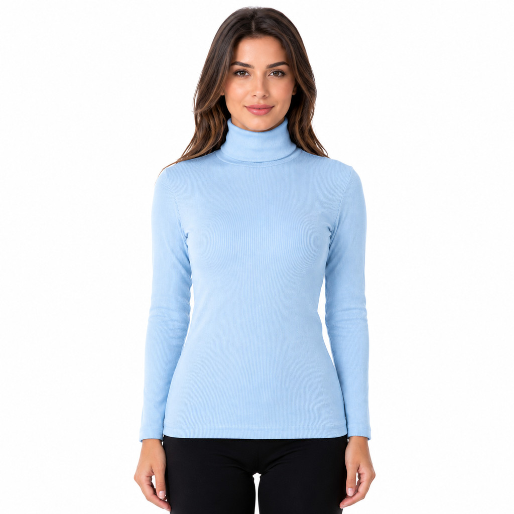 Blusa Térmica Feminina Gola Alta Canelada Grossa Manga Longa DH-25714-A