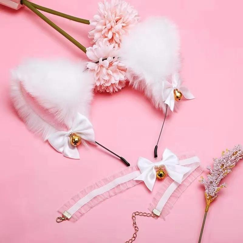 Bonito Moda Decoração De Cabelo 2 Pçs/1 Conjunto Role-playing Orelha De Gato Masquerade Acessórios Arco Nó Sino Cocar