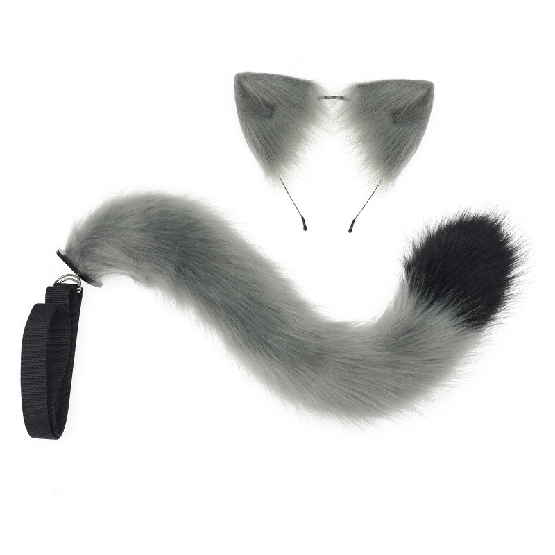 Conjunto de orelhas e cauda de animal para Halloween, tiara de orelhas de gato e cauda de gato feitos à mão, acessórios