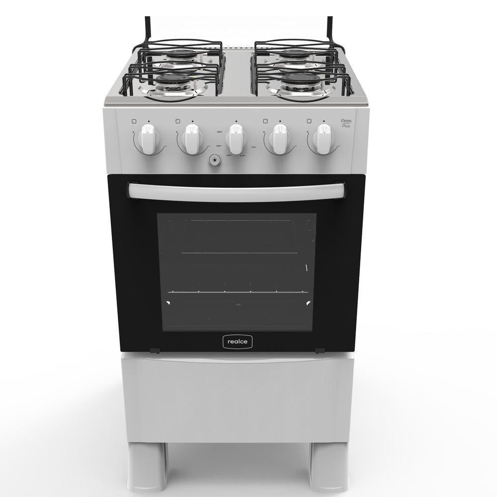 Fogão de Piso a Gás 4 Bocas de Piso Realce Eletrodomésticos CR201 Mesa Inox Branco Bivolt