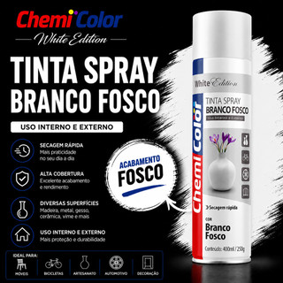 Tinta Spray Alta Temperatura Branco Fosco 600°C Chemicolor Uso Externo para Escapamento Motor Churrasqueira