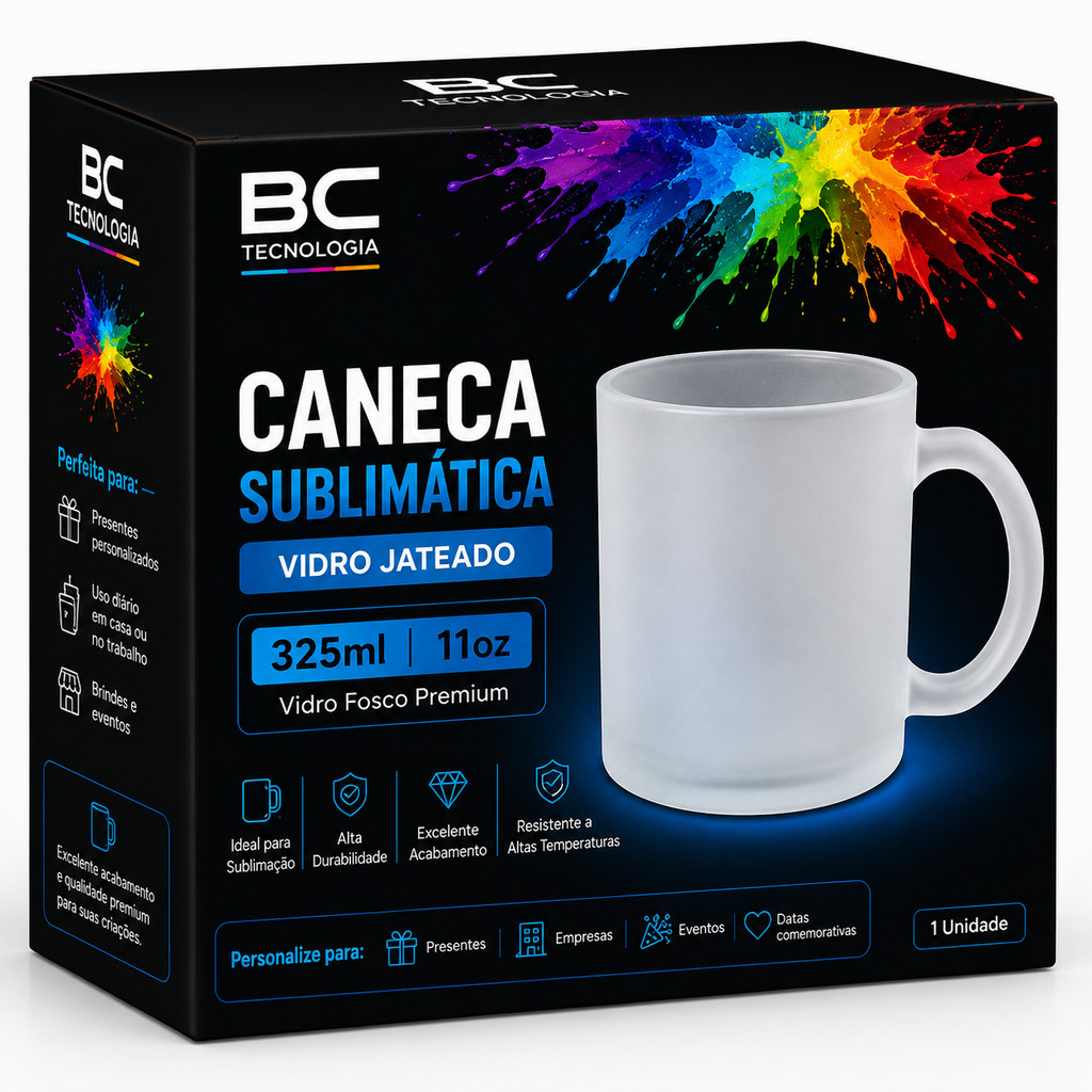 Caneca Sublimática Vidro Jateado 325ml Personalizável Fosca