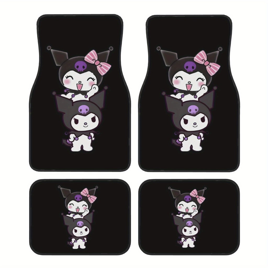 Conjunto de quatro peças Tapete para pés de carro Sanrio Kuromi, Design bonito de personagem de desenho animado, tapete 