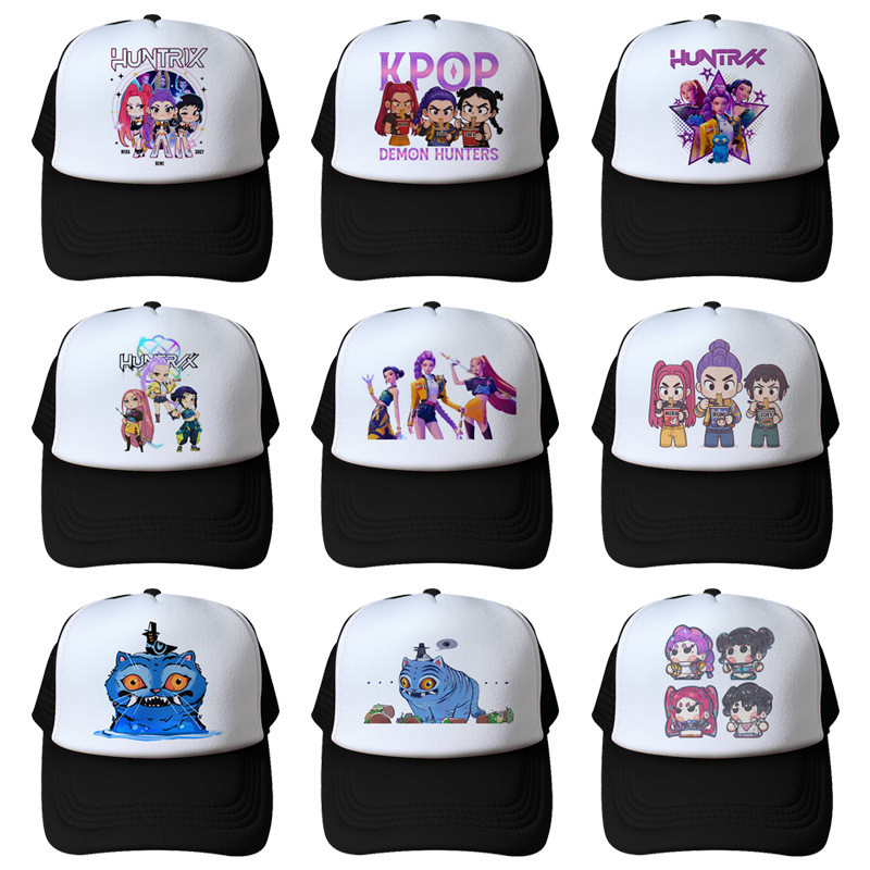 Kpop demônio caçadores caçadores chapéu dos desenhos animados chapéu de sol das crianças férias jogar chapéu de malha re