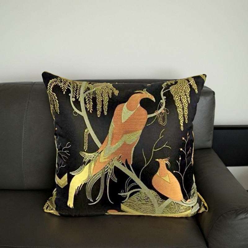 D casa estilo antigo luxo fio-tingido Jacquard Retro preto café cor pavão amarelo pássaro sofá móveis almofada travessei