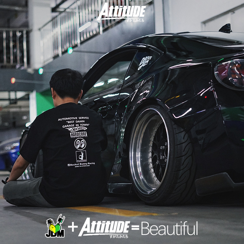 ATITUDE ATITUDE Japão JDM Carro modificado Toyota 86 BRZ Rocket Rabbit Camiseta larga de manga curta Camisa Cultural