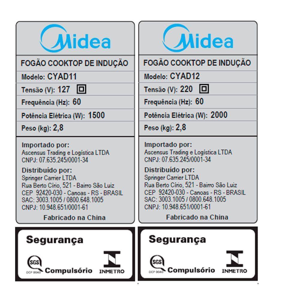 Cooktop de Indução Portátil Midea Cyad12 1 Boca Vitrocerâmico com Painel Digital Preto 220V · foto 2