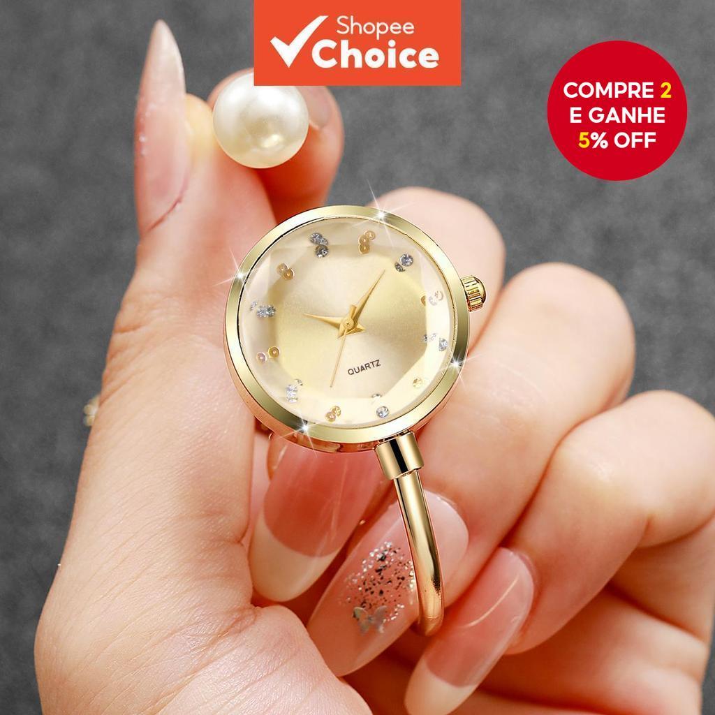Elegante pulseira de pérola com relógios femininos, mostrador de diamante e relógio de pulso para senhoras