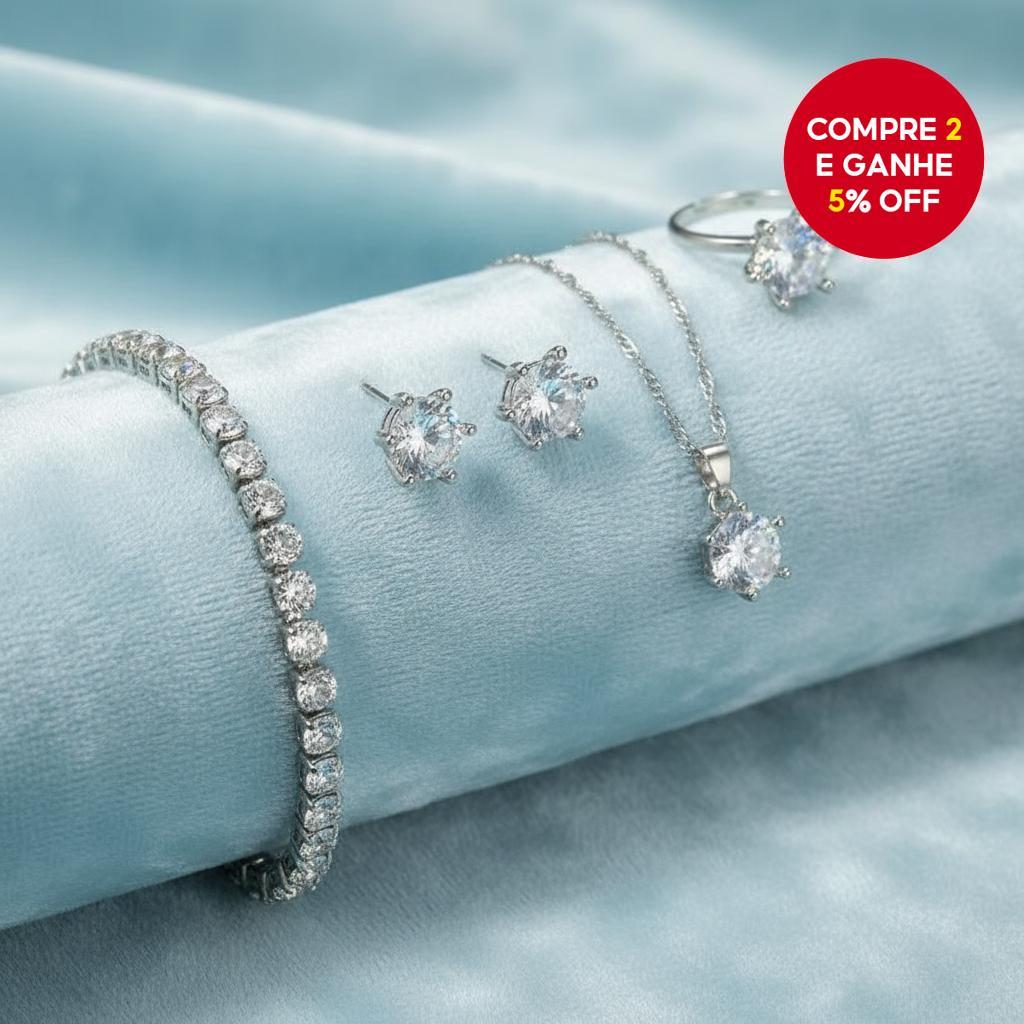 Conjunto de Acessórios de Pérola Atemporal para Mulheres: Colar, Brincos, Pulseira, Anel 4 Peças (Prata)