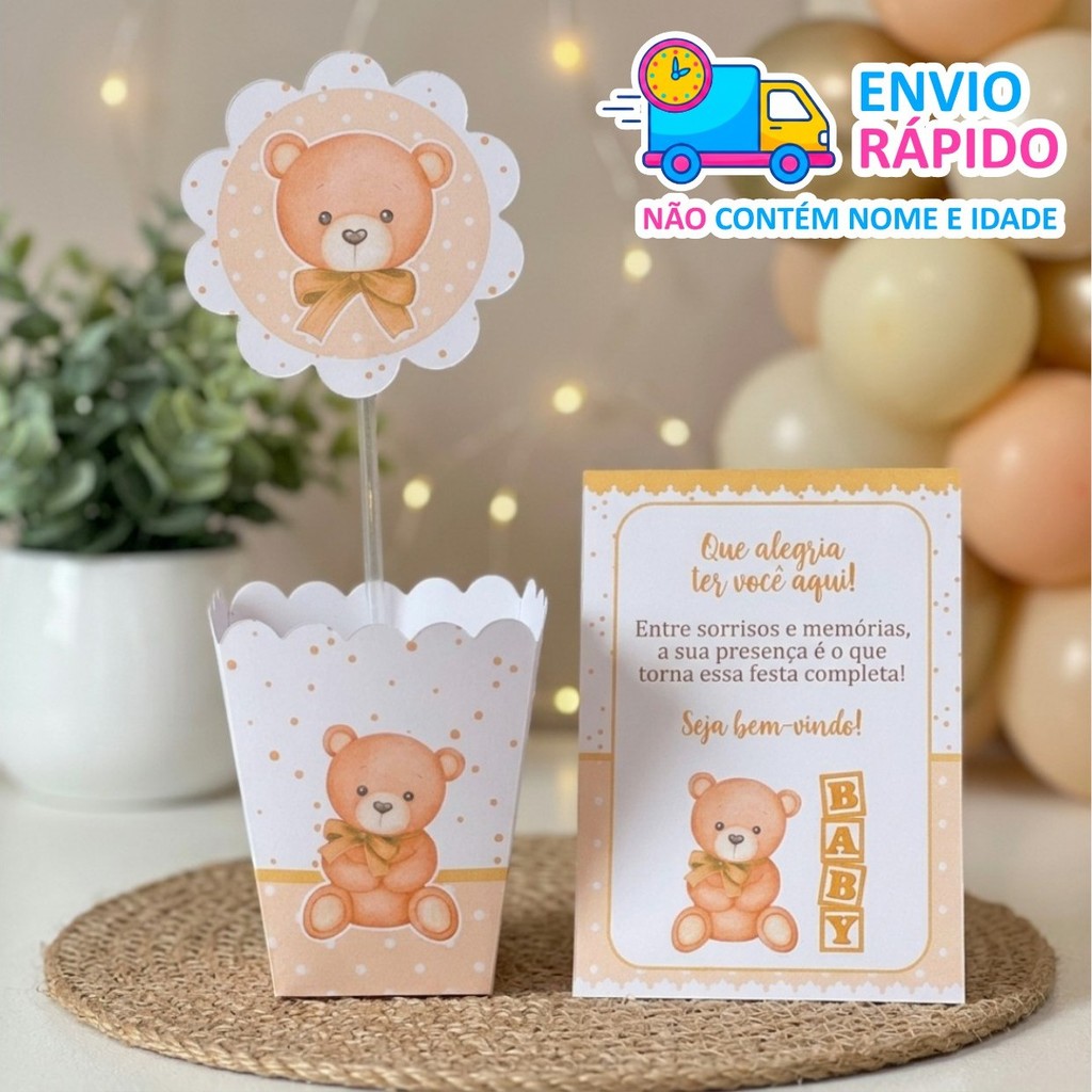 Centros de mesa + Plaquinhas Ursinho NEUTRO - PEGUE E MONTE - PRONTA ENTREGA chá de bebê fraldas revelação lembrancinhas