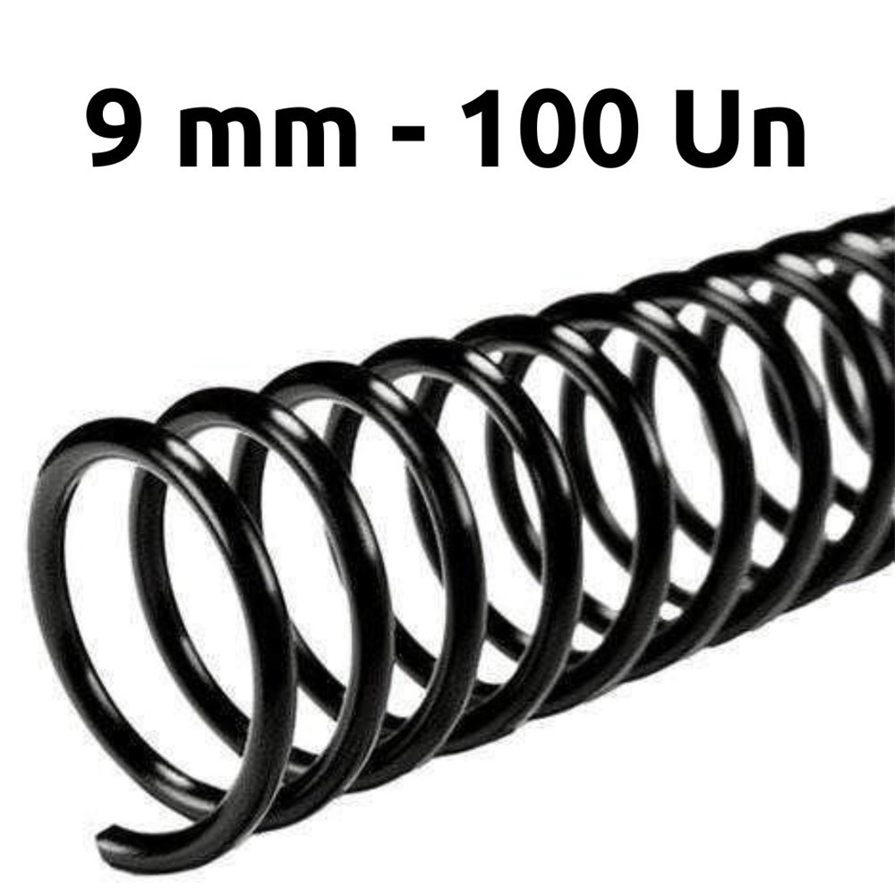 ESPIRAL PARA ENCADERNAÇÃO - 09MM PARA 50 FLS - 100 UN - PRETO