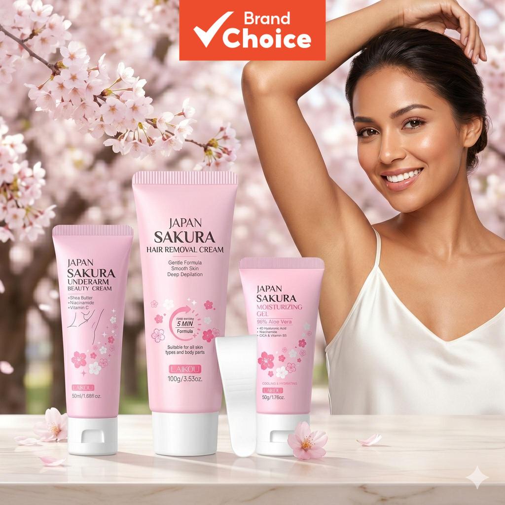 Conjunto de cuidados corporais LAIKOU 3 peças: creme depilatório de cerejeira, creme clareador para axilas e gel