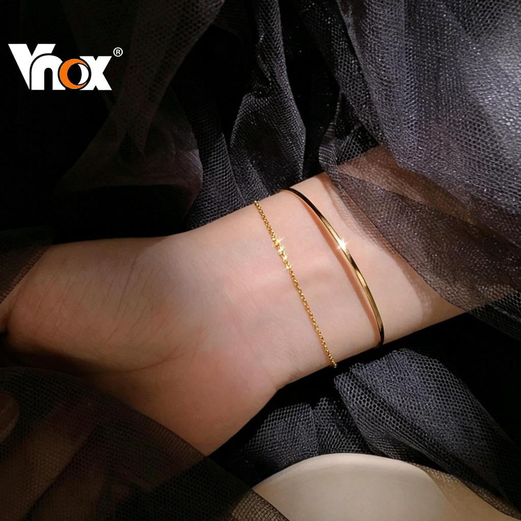 Pulseira De Camadas Vnox Para Mulheres E Meninas , Empilhável De Ouro 18k Da Moda , Joia Minimalista Anti-Desbotamento ,