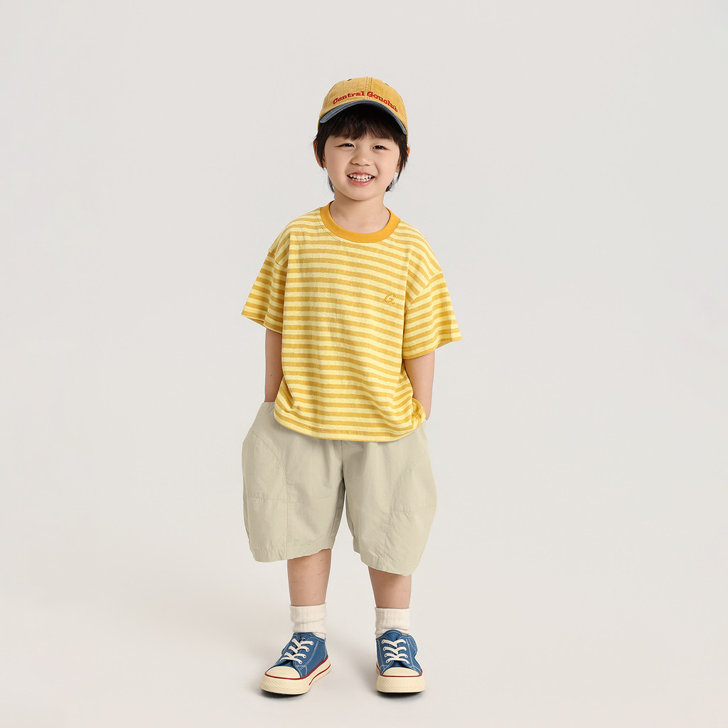 Verão novo estilo meninos camiseta de manga curta versão coreana listrado topos médio pequeno crianças meninos Casual me