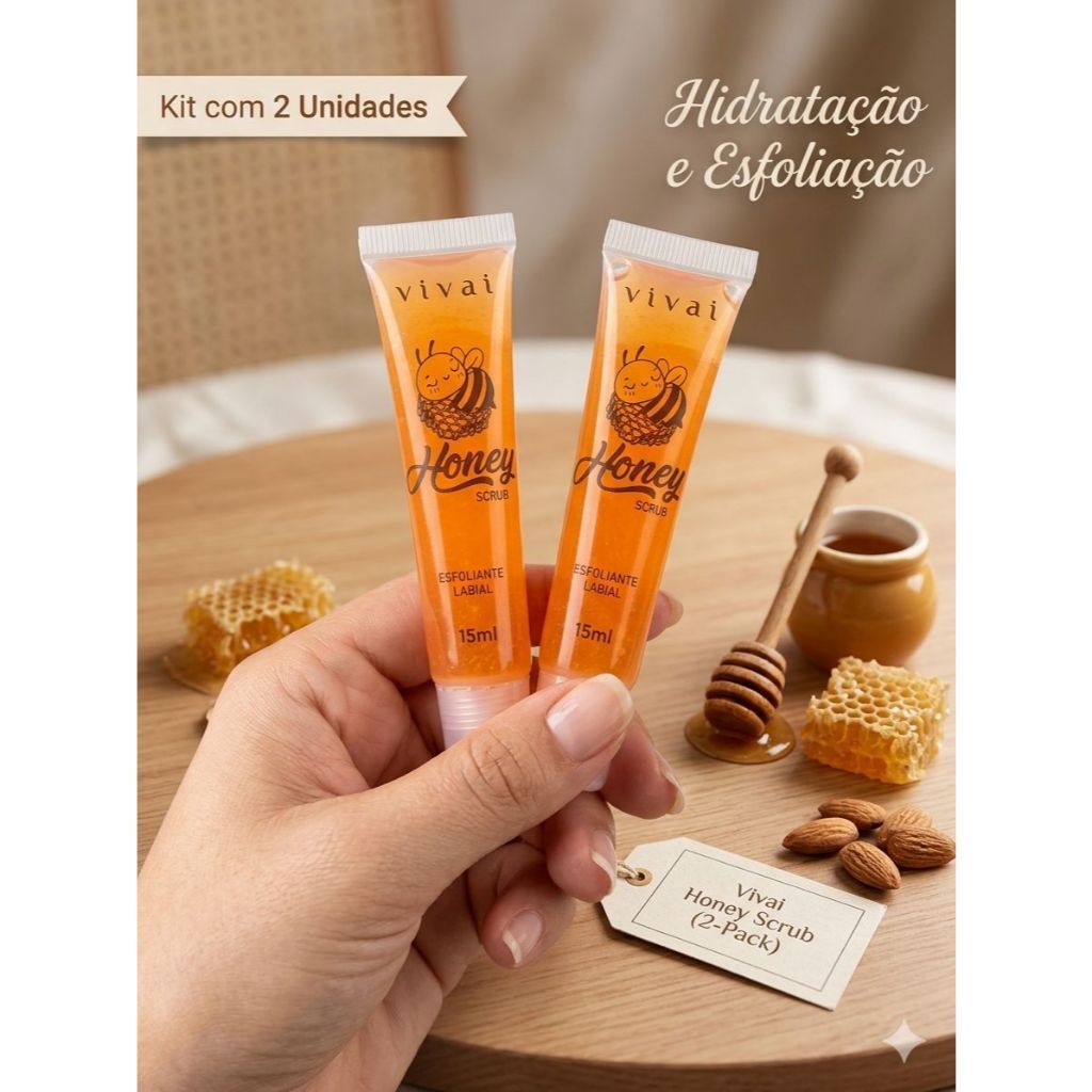 Esfoliante Labial Honey Scrubs-Mel-Vivai Kit com 2 unidades