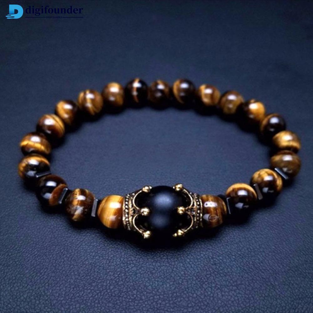DIGIFOUNDER 8mm Masculino Hematita Olho De Tigre Vulcânico Preto Fosco Branco Pinho Grânulo Pulseira Corda Elástica Coro