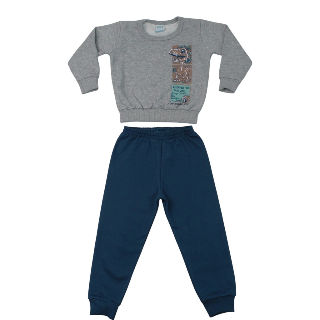 Agasalho Infantil Blusão Estampado Dinossauro e Calça Moletom 18756 - Teddy