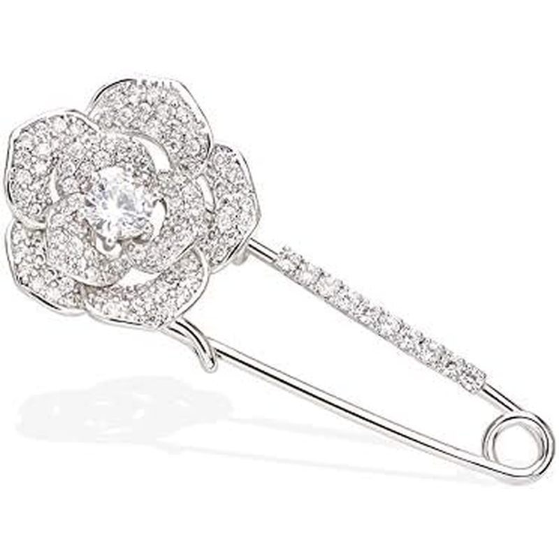 Tom Prateado Cintilante Micro Pave Pétala Em Camadas CZ Rosa Flor Cardigã Suéter Broche De Alfinete De Segurança