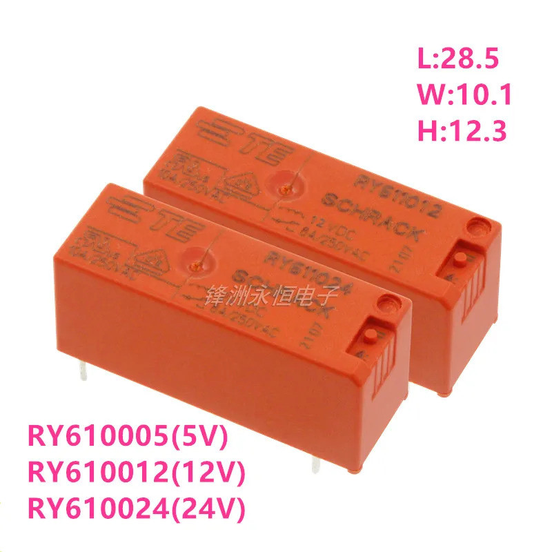 2 Pçs/Lote Novo TE SCHRACK RY610005 5VDC RY610012 12VDC RY610024 Relé De Potência 24VDC 8A/250VAC 5PINS