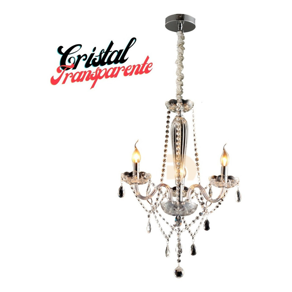 Lustre Pendente Baronesa Cristal K9 3 Braços Candelabro Colonial + Lâmpadas Vela