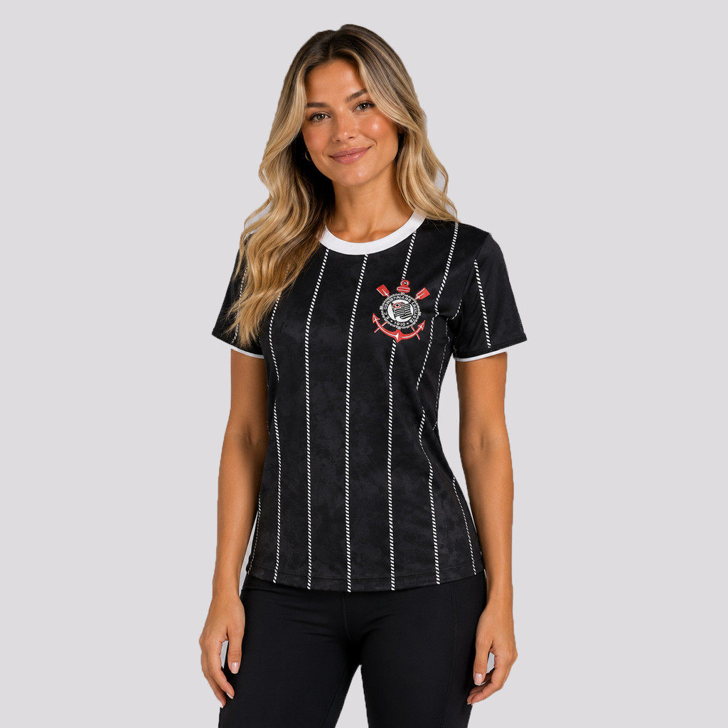 Camisa Corinthians Corinto Feminina Preta
