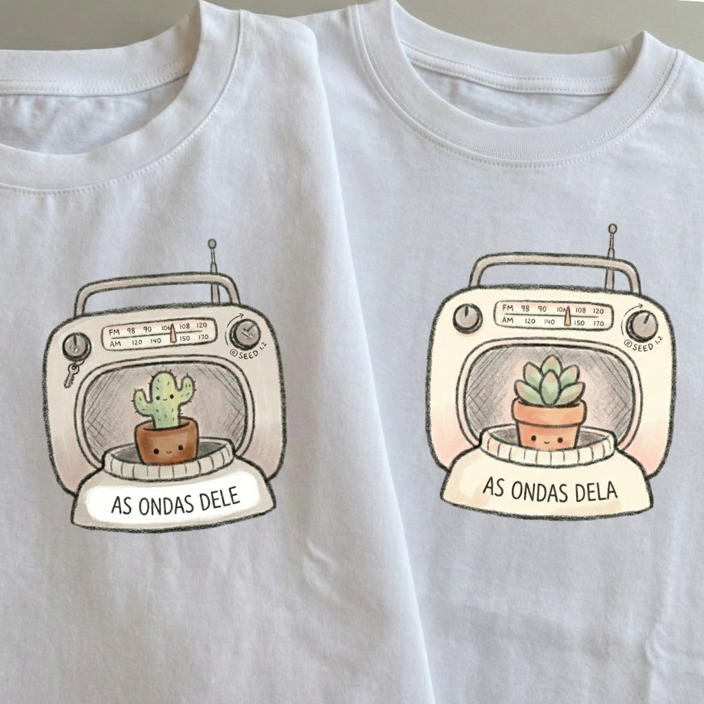 Kit Casal Fofo Ondas Do Amor Cartoon Cute Cute Amor Intenso Camisa Com Caimento