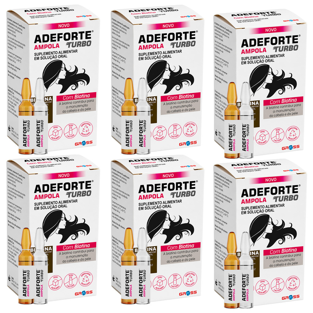 Kit 6 Suplemento Adeforte Turbo Biotina Cabelos Pele Unha 3m
