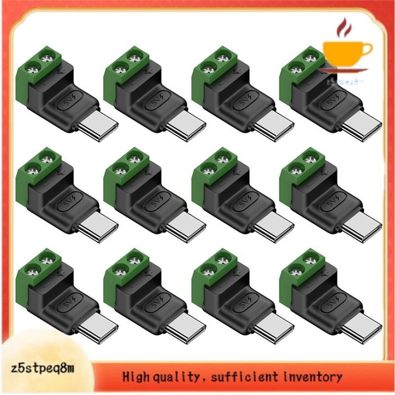 12 Peças Tipo C Macho Para 2 Pinos 5V/9V/12V Adaptador De Terminal Verde Sem Solda Conector Rápido USB Celular PC