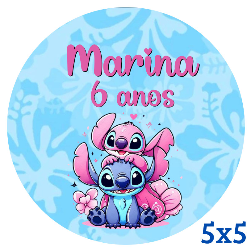 Adesivo Personalizado Stitch e Angel 5x5 | Lembrancinha | Festa Infantil | Aniversário
