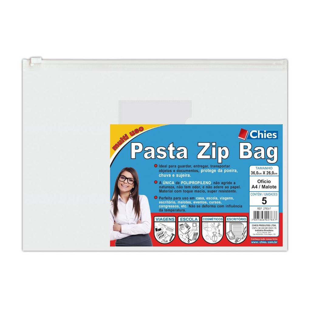 Pasta Zip Bag versátil Cristal 2783 36x26cm com 5 unidades Chies